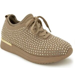 Corley Rhinestone Lace-Up Sneaker Tan size 8 REACTION KENNETH COLE